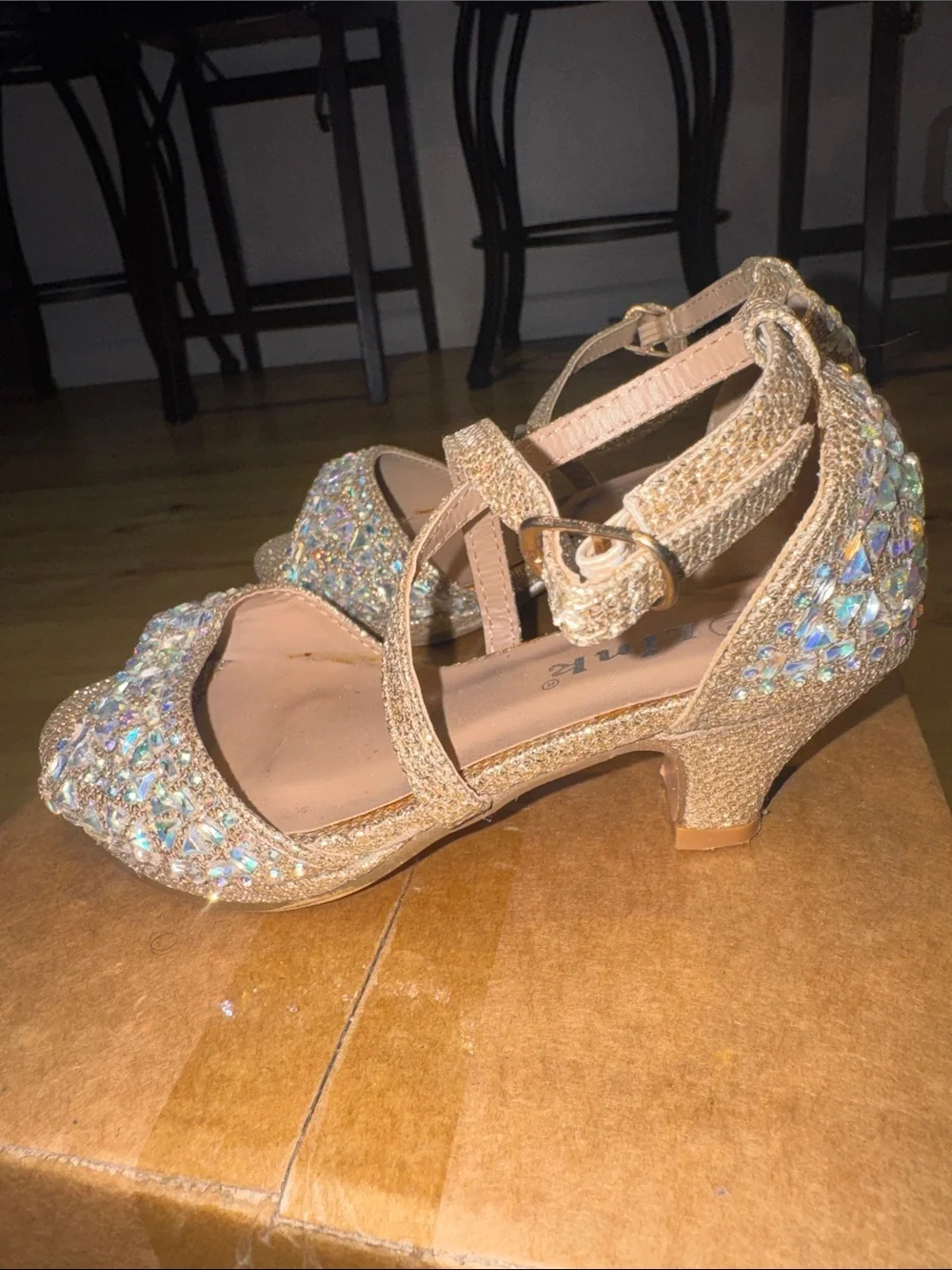 Link Iridescent Crystal Strappy Rose Gold Heels